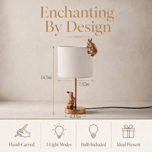 Whimsical 3-Way Dimmable Rabbit Table Lamp - Antique Bronze Bunny Nightlight