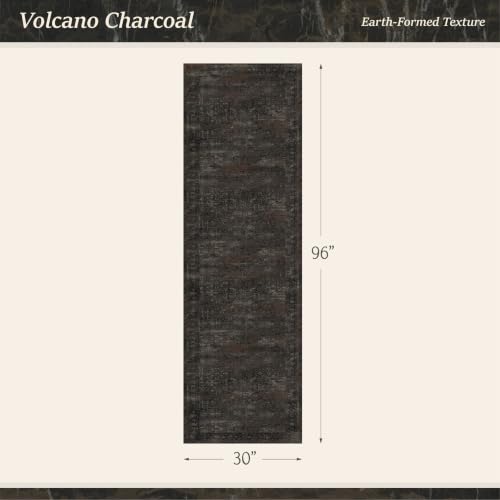 Volcano Charcoal Washable 2'6" x 8' Non-Slip Hallway Runner Rug - Dark Charcoal