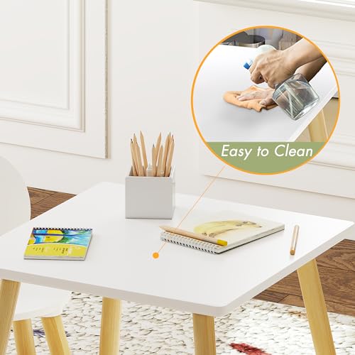 UTEX Wooden Toddler Table and Chair Set - Square-Back Design, White, Easy Assembly