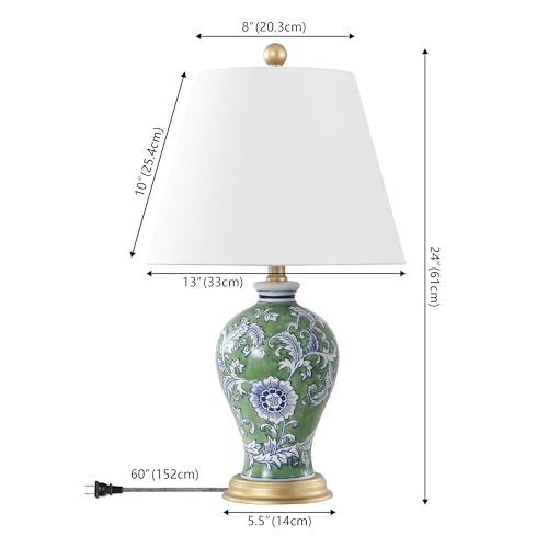 JONATHAN Y Grace French Country Floral Urn Ceramic Table Lamp - Green/White