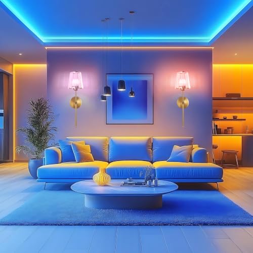 Gold Battery Operated Crystal Wall Sconces Set of 2 with Adjustable RGB Lighting