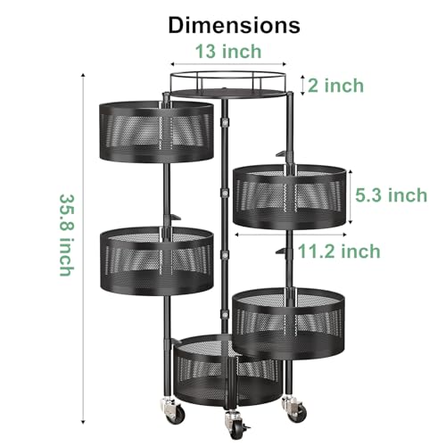 SAYZH 5-Tier Black Rotating Fruit & Vegetable Basket Stand Kitchen Organizer