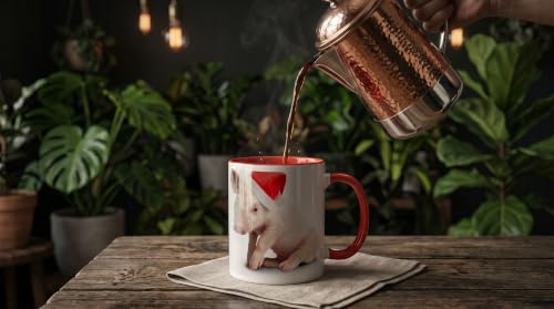 3dRose Christmas Pig 15oz Two-Tone Red Ceramic Mug - Festive Holiday Coffee Cup