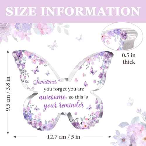 Purple Gifts for Women Christmas, 5x3.8x0.5 Inch Purple Butterfly Office Decor Acrylic Plaque, Encouragement Motivational Congratulations Gifts for Women Friend Coworker,