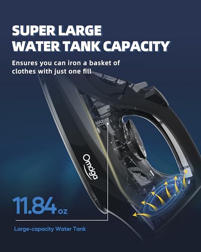 OMAIGA Black Steam Iron 1500W with Non-Stick Ceramic Soleplate, Burst Steam & Auto-Off