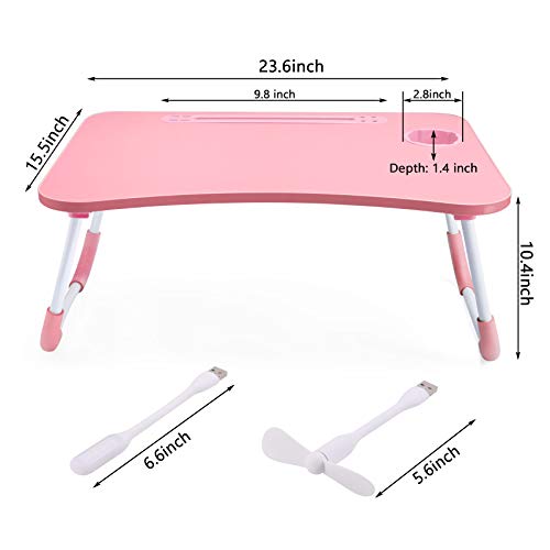 Pink Slendor Foldable Lap Desk with Cup Holder for Bed Couch Floor