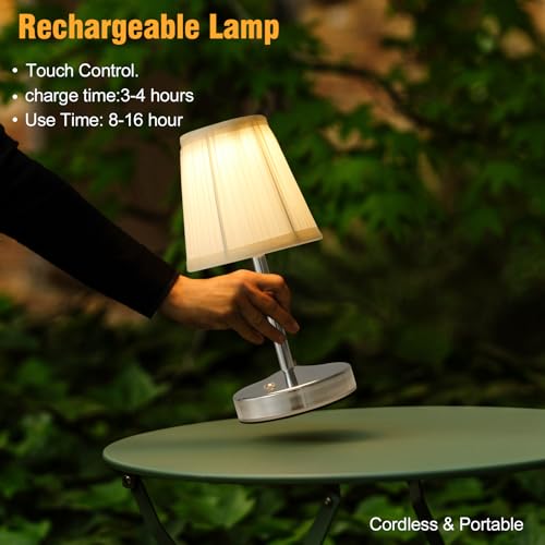 Mini Rechargeable Cordless LED Lamp 3 Color Dimmable Touch Light 9.8 Inch Chrome 2-Pack