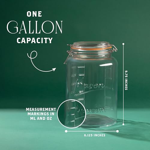 KitchenToolz 1-Gallon Glass Mason Jar with Hinged Clamp Lid - Airtight Pickling & Fermentation Jar - 1 Pack