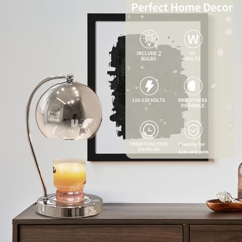 Silver Candle Lamp Warmer with Timer & Dimmer - Modern Scented Candle Melting Lantern