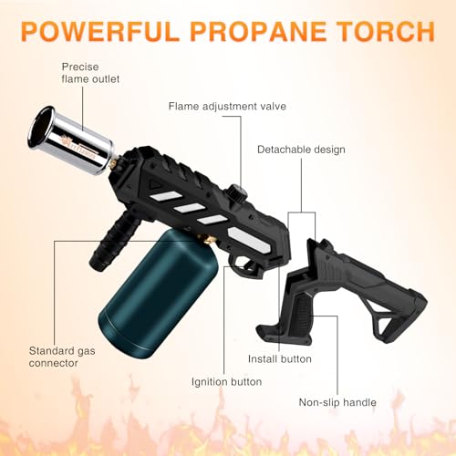 Propane Torch Gun for Cooking & Outdoor BBQ - Detachable, Adjustable Flame - Black