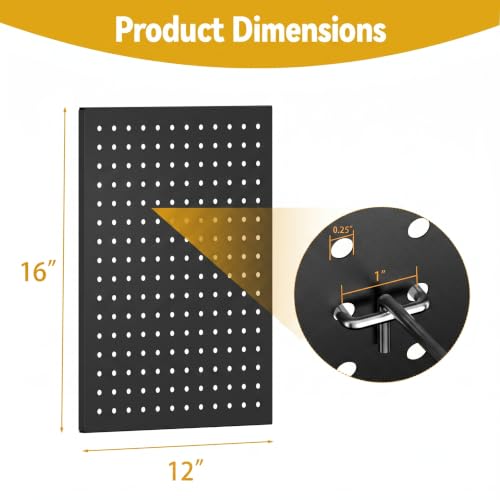 Peg Board Tool Organizer Set - 4 Panels 16x12 Inches with 70 Hooks - Black