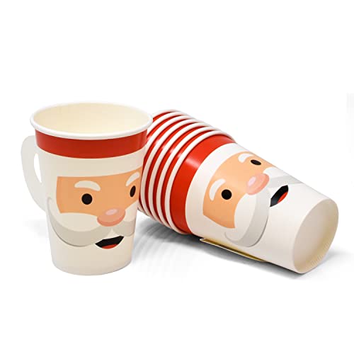 50 Pack Christmas Santa Face Paper Cups 9oz with Handles for Holiday Parties