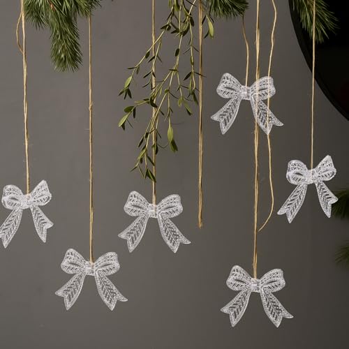 Crystal Bow Ornaments for Christmas Tree - Transparent Acrylic Holiday Decor, 18 Pack