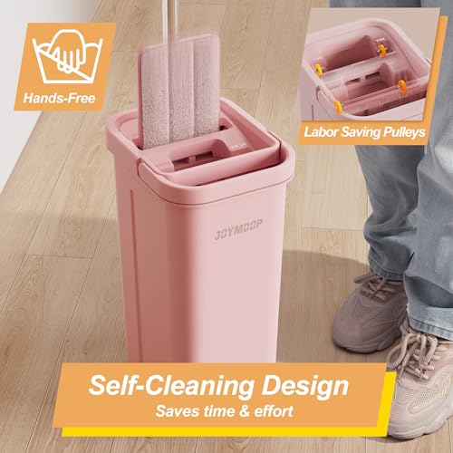 Pink Mop and Bucket Set with Wringer for Floor Cleaning - Self-Cleaning Microfiber Refill Included - Variation A