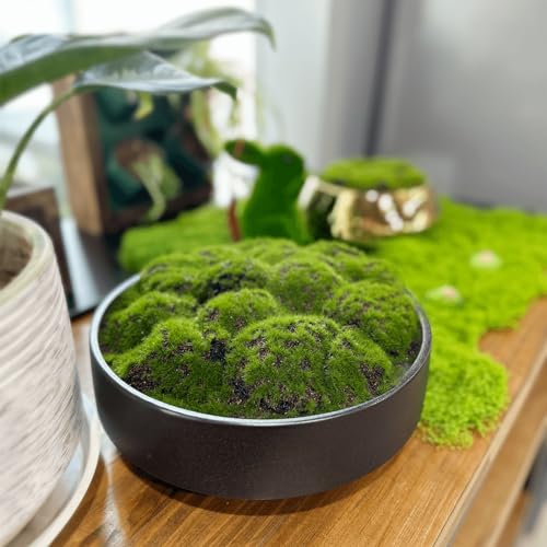 NAHARO Handmade Ceramic Moss Bowl - Black 11-Inch Artificial Plant Centerpiece