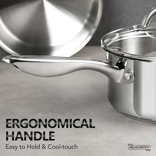 MICHELANGELO 3-Piece Stainless Steel Pot Set with Tri-Ply Bottom - 1QT, 2QT & 3QT