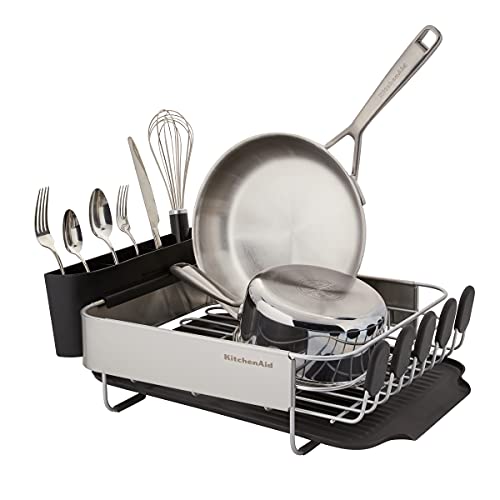 KitchenAid Compact Space Saving Black Dish Rack with Removable Flatware Caddy