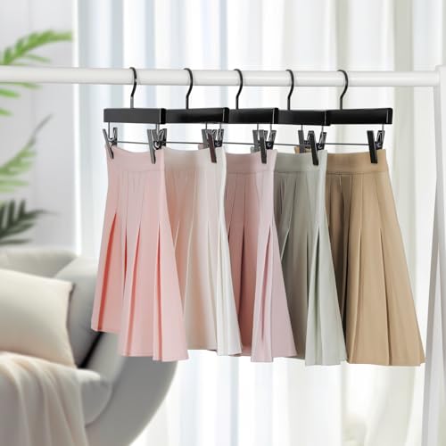 TOPIA HANGER Black Wooden Pants & Skirt Hangers with Clips - 20 Pack