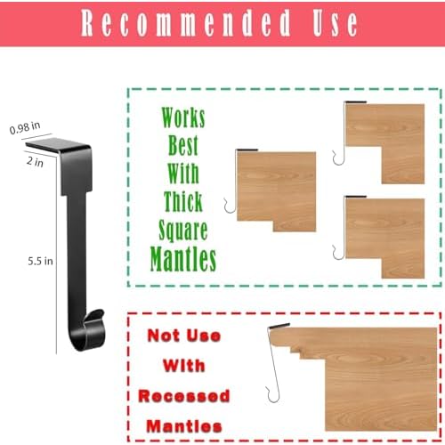 ARCHCRTC 4 Pcs Christmas Stocking Holders Mantel Hook Hangers Fireplace Hooks Hanger Christmas Stocking Hook Fireplace Hanger Grip for Christmas Party Decorations (Black, 4)