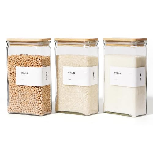 APT 1101 White Glass Storage Jars with Bamboo Lids, 67oz Set of 3, Airtight Canisters for Spices, Cookies, Candy, Tea, Coffee & Rice