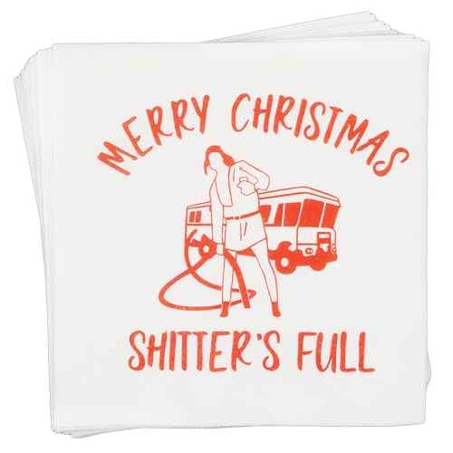 Merry Christ mas Full Napkins, Christmas Holiday Napkins, National Christmas Vacation Decorations, Xmas Vacation Holiday Decorations(5 x 5 In, Red Foil, 50-Pack)