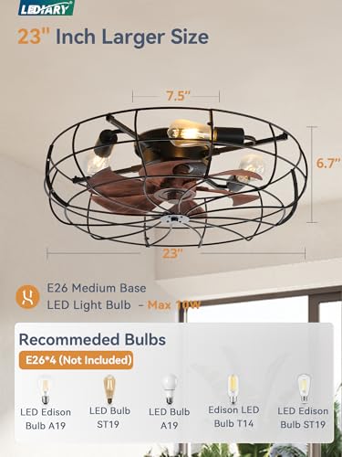 LEDIARY 23-Inch Farmhouse Ceiling Fan with Lights and Remote - Black