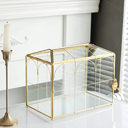 Giadun 10.2'' Arch Glass Card Box with Lock - Gold Wedding & Party Decor