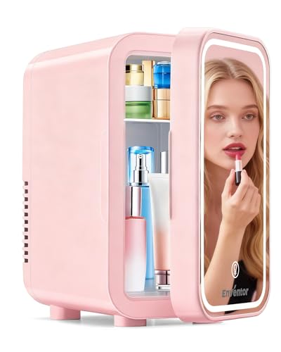 Pink Enventor Mini Fridge 6L Skincare & Makeup Cooler with LED Mirror