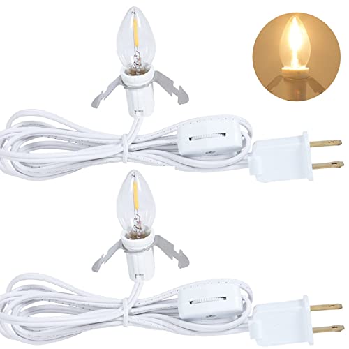 6FT Accessory Light Cord with Single LED Bulb, Blow Mold Replacement Light Kit, C7 Clip Light with One Bulb On/Off Switch & 2-Prong Plug for Salt Lamp, Christmas Village House, Craft Projects, 2 Packs