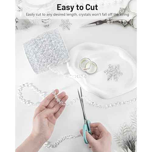 99FT Crystal Garland Strands, Acrylic Iridescent Crystal Beads String Roll, Diamond-Shaped Crystal Garland for Christmas Tree Wedding Party Decorations Beaded Curtain DIY Crafting Projects