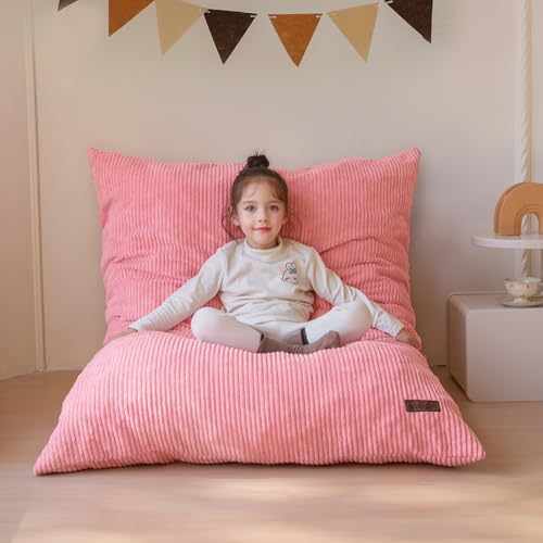 MAXYOYO 3-in-1 Kids Bean Bag Chair - Pink 50x35 Inches, Convertible Floor Sofa & Lounger