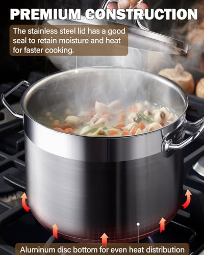 Cooks Standard 20 Qt Stainless Steel Stock Pot with Lid - Silver, Commercial Grade