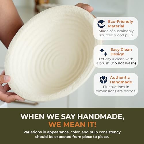 Sourdough Bread Proofing Basket 9 Inch Round Large 1kg Grooved Banneton - Handmade