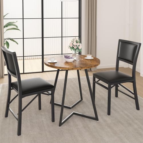 VECELO Black Folding Dining Chairs Set of 2 - Padded Metal Space-Saving Seats