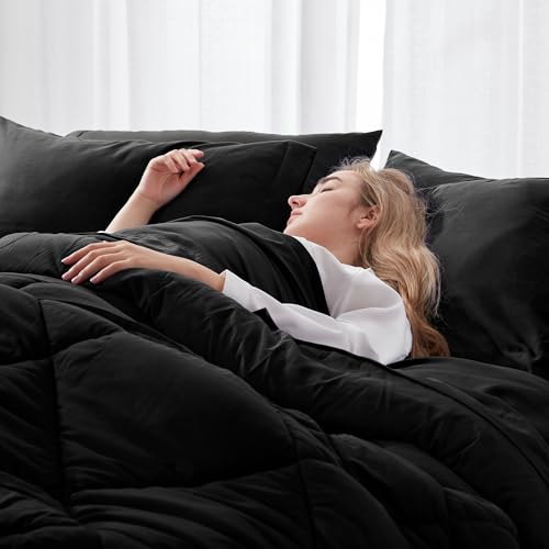 Black Queen Comforter Set 8 Pieces Bed in a Bag - Soft Microfiber Bedding