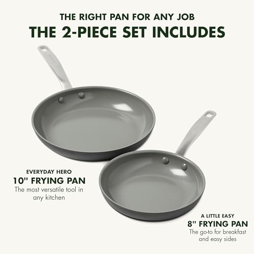 GreenPan Chatham 8" & 10" Hard Anodized Ceramic Nonstick Frying Pan Set, PFAS-Free, Dishwasher & Oven Safe, Gray