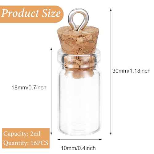 16PCS Small Glass Bottles With Cork Lids, 1ml Mini Wishing Bottles, Clear Decorative Bottle, Tiny Jars for Christmas, Halloween, Wedding Party Decorations, DIY Arts and Crafts (10x30mm/0.4x1.18Inch)