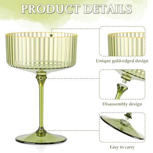 Sage Green 24-Pack Gold Rim Plastic Coupe Glasses 10oz - Vintage Cocktail Set