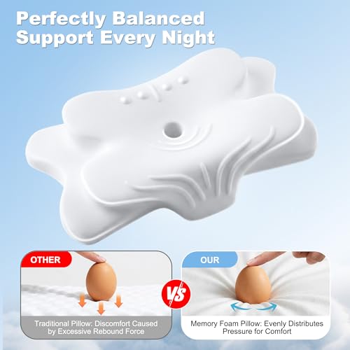 VYLEE Grey Cervical Neck Pillow for Pain Relief & Support, Memory Foam, Ergonomic & Cooling