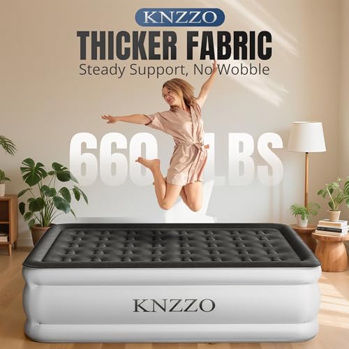 White Queen Air Mattress 18-Inch Raised Inflatable Bed with Built-in Pump