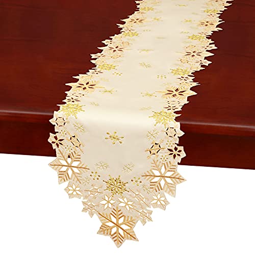 Simhomsen Embroidered Gold Snowflakes Table Runner 14×108 in – Christmas & Winter