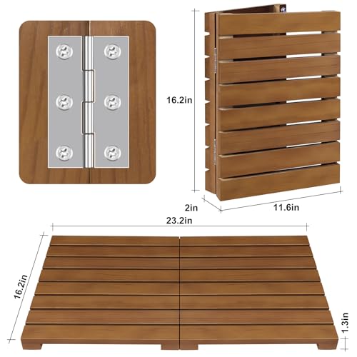 Teak Foldable Shower Mat - Non-Slip Wooden Bath Mat for Spa, Sauna, Pool & Bathroom