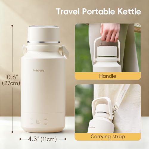 Felizbebe White Portable Electric Kettle 33.8oz with 4 Temp Settings & Fast Boiling