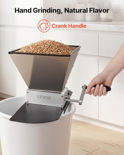 VEVOR 4L Manual Grain Mill with Adjustable Stainless Steel Rollers for Homebrewing