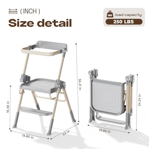 Toddler Step Stool with Safety Rail, Foldable Kids Kitchen Helper, Stable Anti-Drop Structure