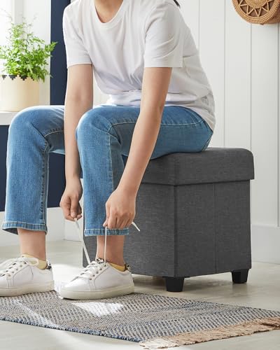 SONGMICS Storage Ottoman Black 15 x 15 x 15.7 Inches Foot Rest & Storage