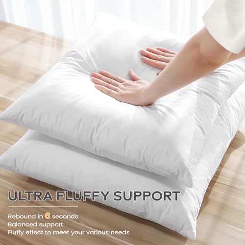 24x24 Inch Down and Feather Pillow Inserts - White Fluffy Cushion Set with Cotton Cover