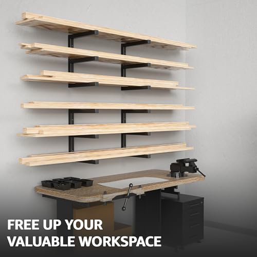 Wall Mount Lumber Storage Rack - Heavy Duty Steel 6-Level Shelves Black - 1200 LBS Capacity