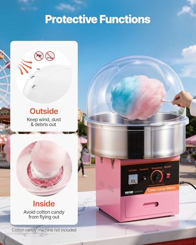 VEVOR 21 Inch Cotton Candy Machine Cover Acrylic Dome Bubble Shield for 20 Inch Floss Maker