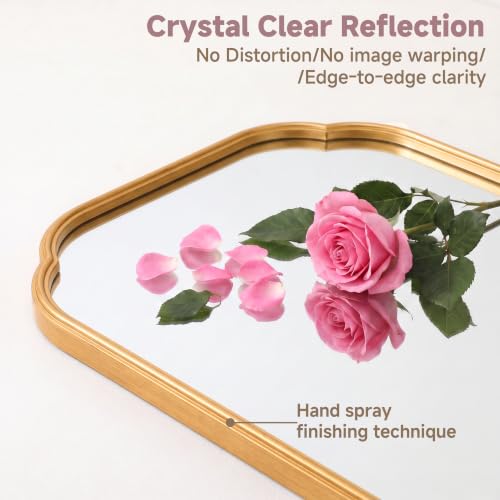 Gold Bathroom Scalloped Mirror - 36x24 Inch Rust-Proof Metal Frame - Wall or Vanity Decor
